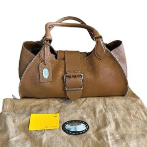 Fendi Tan Leather Satchel with Silver Buckle